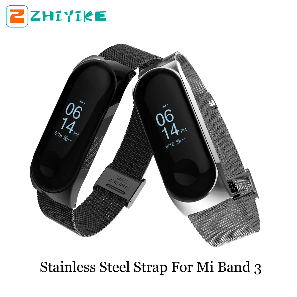 ZHIYIKE mi Band 3 ремешок на запястье металлический Безвинтовой браслет из нержавеющей стали для Xiaomi mi 3 Ремешок Браслет mi Band 3 напульсники Pulseira