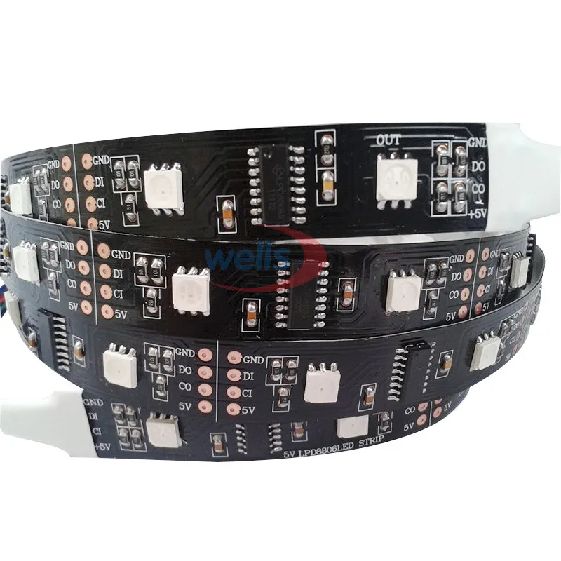 Оптовая продажа светодиодов 1 м/5 м 32/48/52/60 светодиодов/м пикселей LPD8806 IC Dream Color SMD 5050