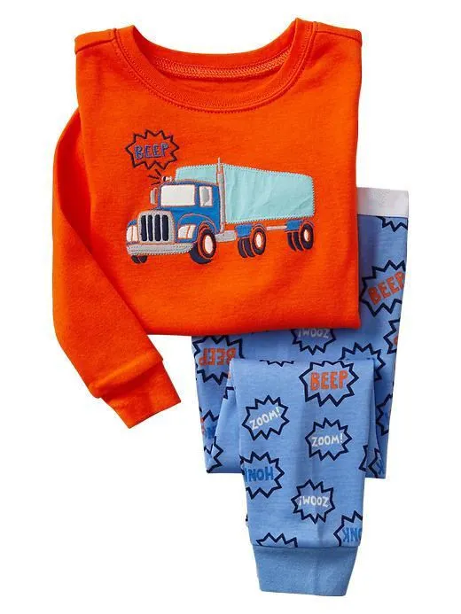 P624 грузовик детские пижамы для мальчиков Комплекты одежды сна с длинными