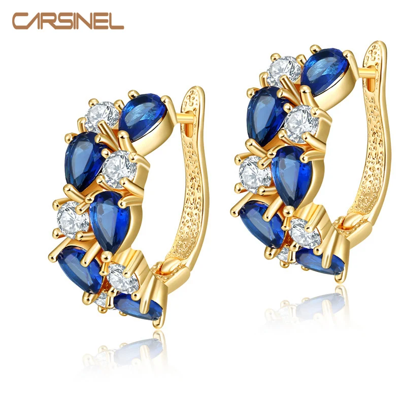 CARSINEL Модные цветные серьги гвоздики с цирконом цвета розового золота ювелирные