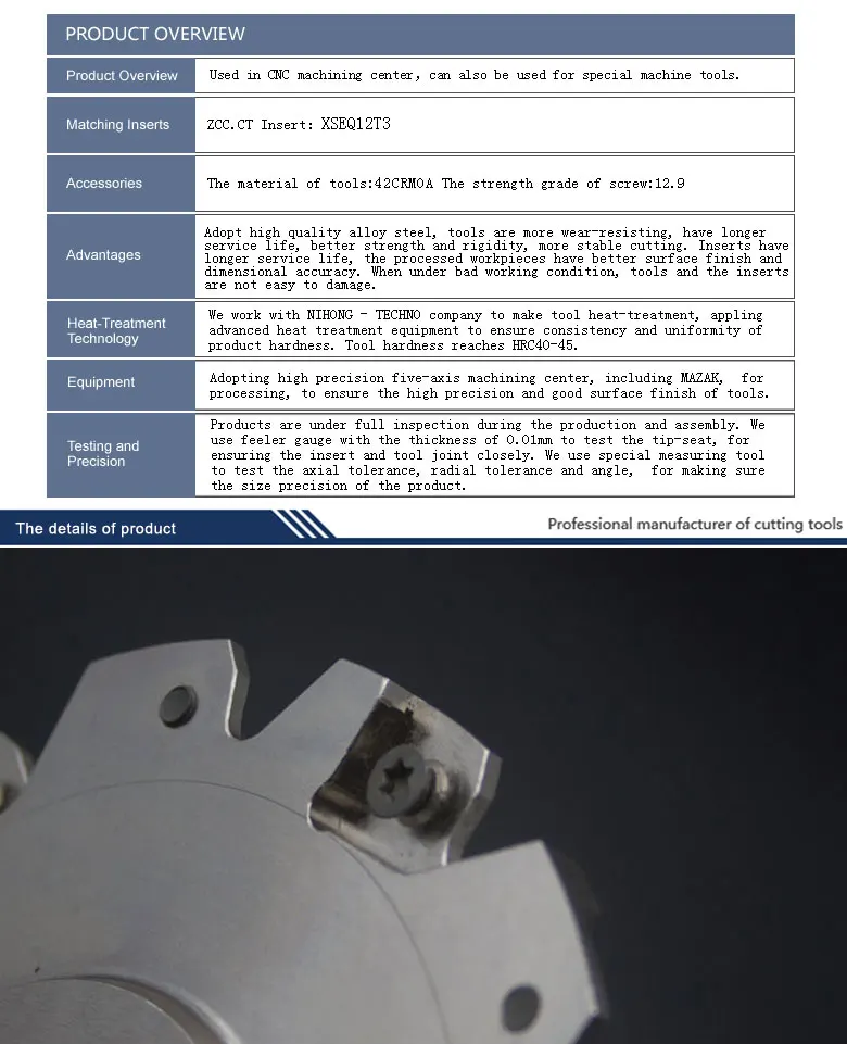 Сменные фрезы матч вставки XSEQ12T3 боковые и лицевые фрезы дисковые SMP01-125X6-K40-SN12-12