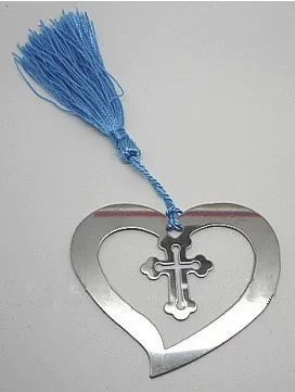 

weddings love or religious themed occasions favor gift for guest--Heart shaped chrome metal bookmark with cross 100pcs/lot
