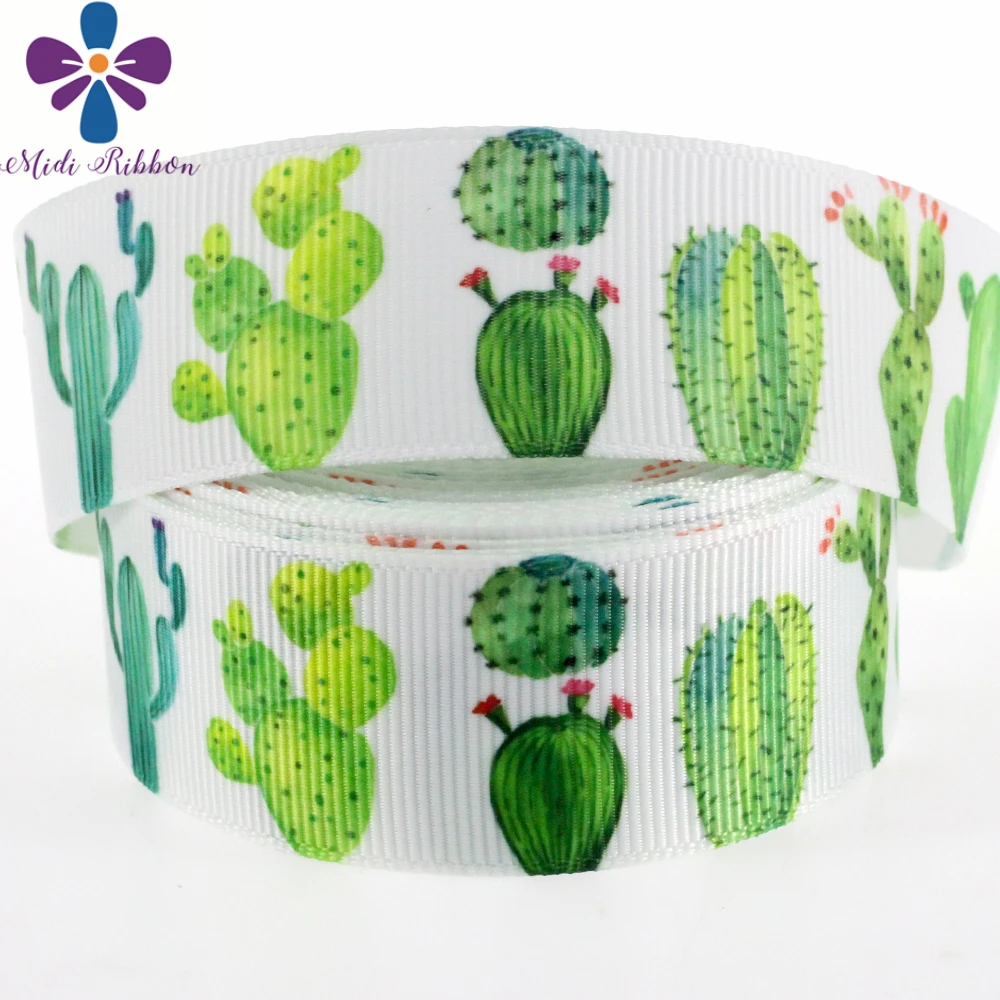 

1"25mm Green Cactus Printed Grosgrain Ribbon Hair Band Making DIY Gift Pack Wrap 10yards/roll MD180403-75-13975