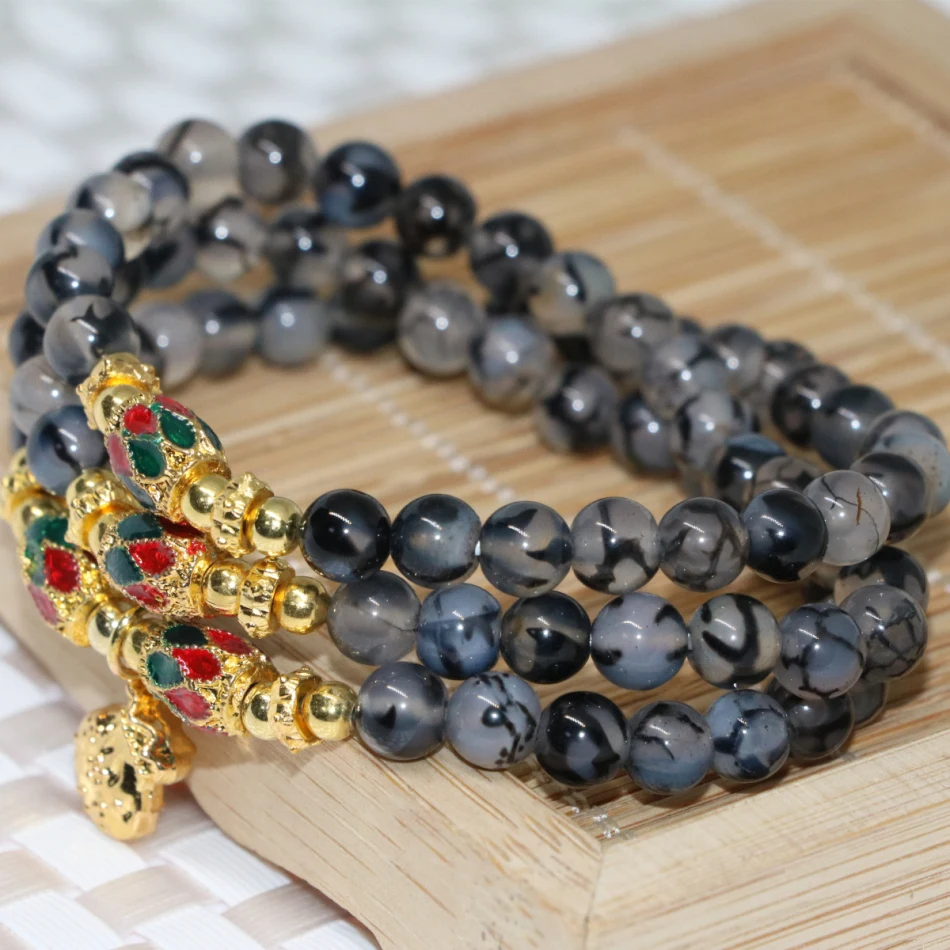 Wholesale Price Natural Stone Carnelian Onyx 6mm Black Dragon Agat Veins Multilayer Bracelets Round Beads Women Jewelry B2230 | Украшения и