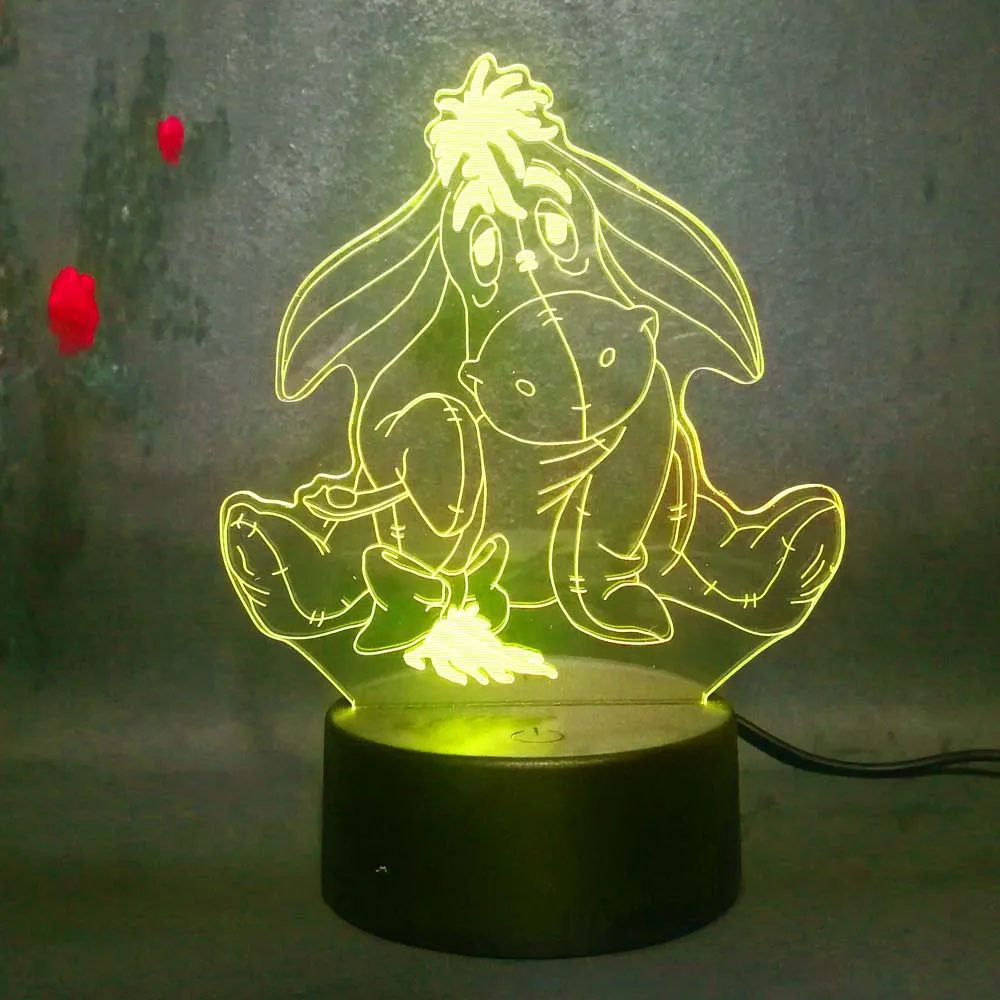 Мультфильм Eeyore POH Bear Friend 3D ночные светильники LED 7 цветов USB Детские игрушки огни