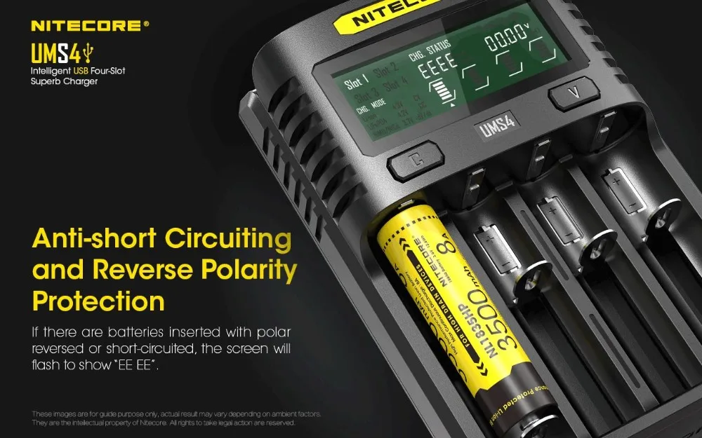 NITECORE UMS4 интеллектуальное четырехслотовое QC быстрое зарядное устройство 4A большой ток мульти-совместимое USB зарядное устройство