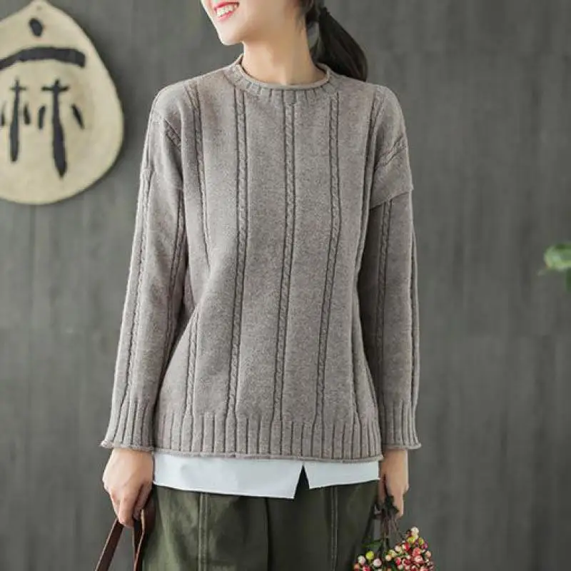 Johnature Casual Pullovers Full Sleeve O-neck Solid Color Sweater 2020 New Autumn/Winter Clothes Loose Knitting Women Sweaters | Женская