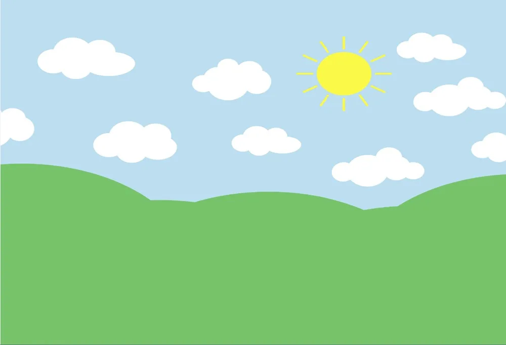 7x5 футов мультфильм облака голубое небо солнце зеленая трава холмы