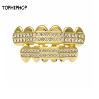 tophiphop mens womens hiphop grillz cubic zircon bling top bottom grill fashion two row teeth teeth jewelry gift