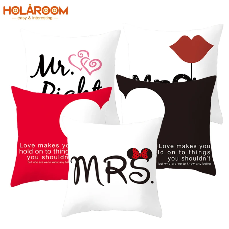 

Party Decorative Pillowcases Wedding Home Sofa Bed Cushion Cover Polyester Peachskin MR and MRS LOVE Print Pillowcase Supplies