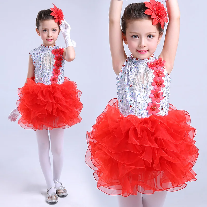 Яркие цвета сценический костюм для девочек одежда латинских танцев платье с