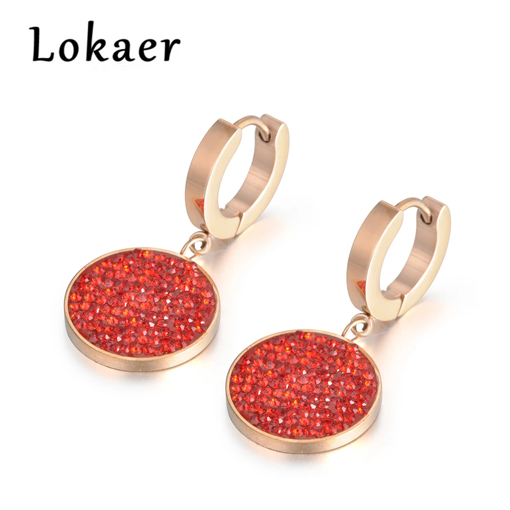 Lokaer, черные, красные стразы, простые круглые серьги из титановой стали, розовое золото, женские серьги-кольца Brincos E180180400R