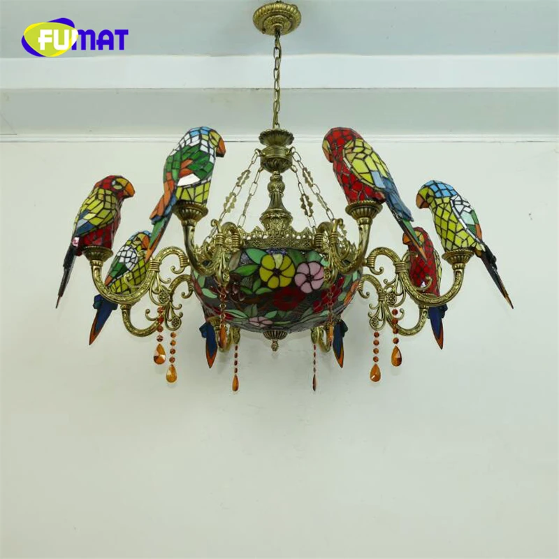 FUMAT люстры Tiffany светодиодный витраж Parrot E27 Hanglamp цветок орхидеи роскошный подвесной светильник Лофт Декор лампа