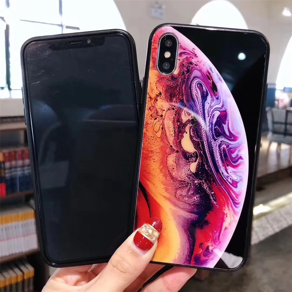 For iPhone XS Max Case Star Space Tempered Glass Back Cover Protective Fundas XR Coque |