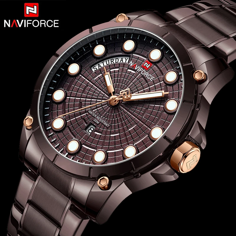 Часы NAVIFORCE мужские из нержавеющей стали спортивные водонепроницаемые | Наручные