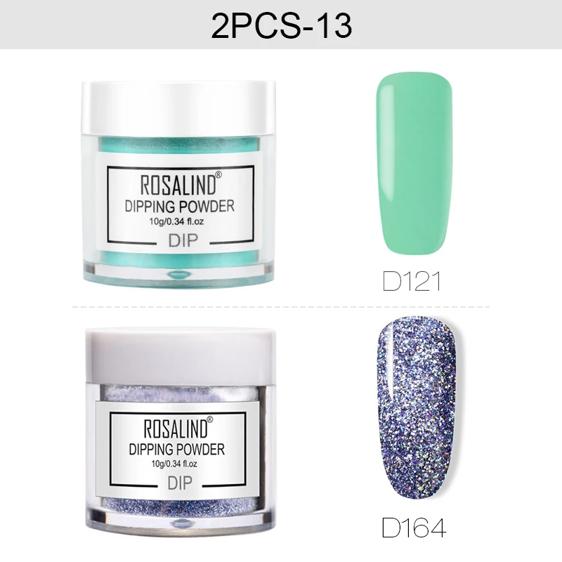 2PCS-13 ROSALIND 10 г погружающийся порошок для ногтей Natura и блеск цветной набор голографический блеск для дизайна ногтей порошок нет необходимости лампа для лечения маникюра - Цвет: 2PCS-13