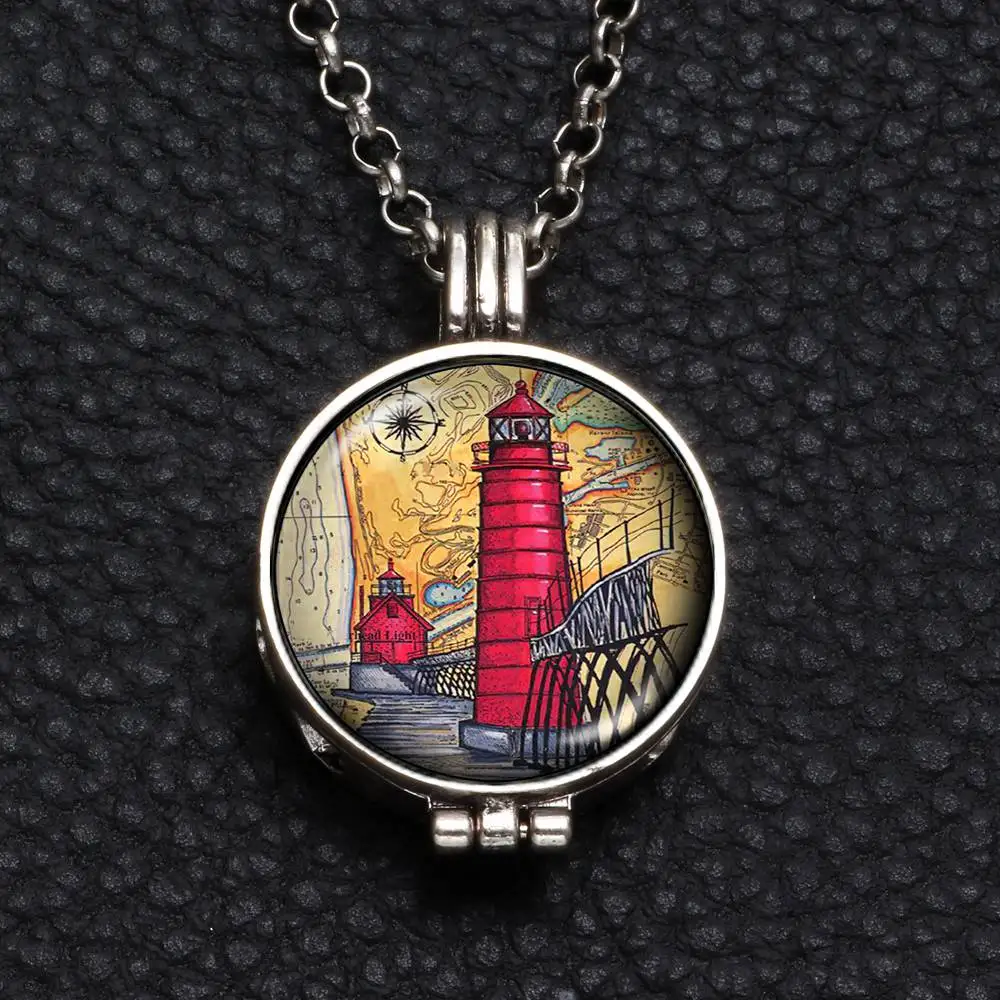 Perfume Aroma Pendant Necklace With Foam 25mm Glass Charms Lighthouse Multi Pattern For Man Women & Girl DZ1750|aroma pendant|aroma necklaceglass