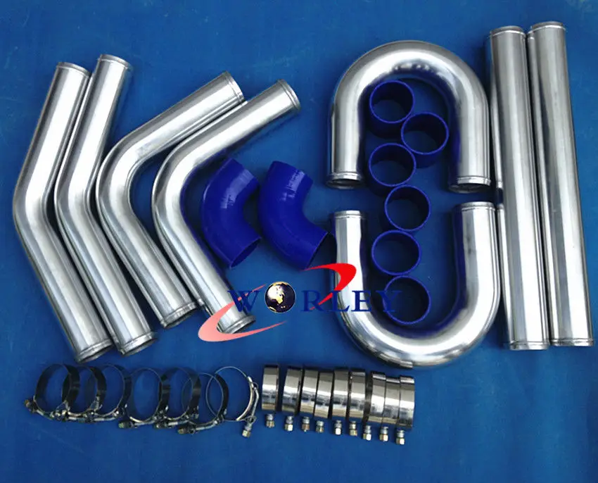 

2.25" 57mm Aluminum Universal Intercooler Turbo Piping pipe Kit + Blue hose kits
