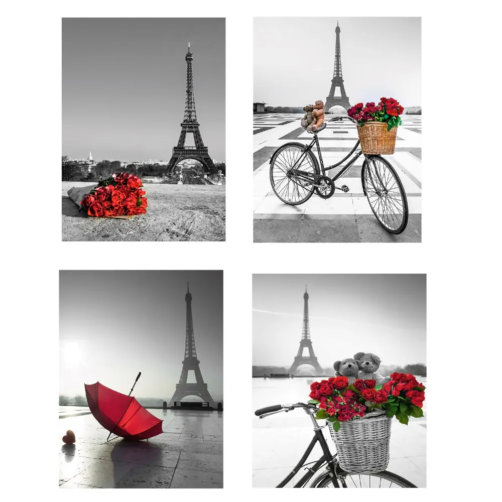 

Giant posters canvas painting decor art home pictures wall hangings romantic Paris flowers Eiffel tower bicycles scenery prints