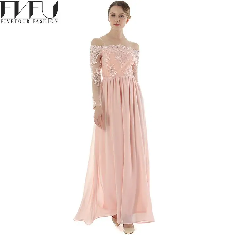 Fashion 2017 Party Dress Lace Embroidered Sexy Off Shoulder Chiffon High Quality Dresses Women Elegant Formal Long | Женская одежда