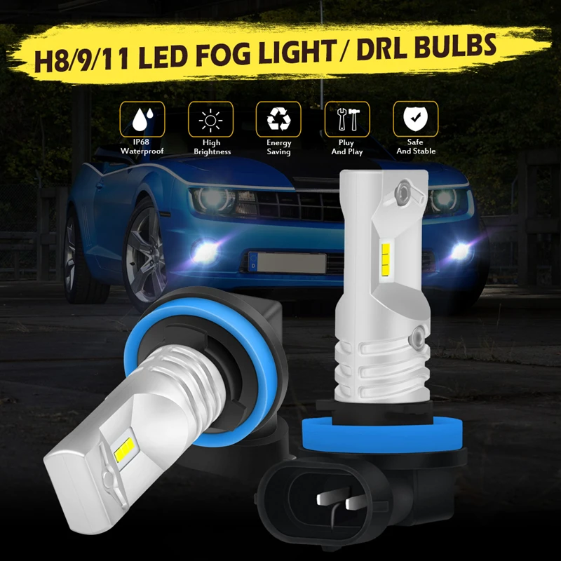 2 шт. H1 H3 H4 H7 H8/H11 H10 5202 9005/HB3 9006/HB4 светодиодные лампы автомобильная Противо-Туманная светильник s со светодиодными кристаллами, вождения, бега, вождения светильник 6500K белый