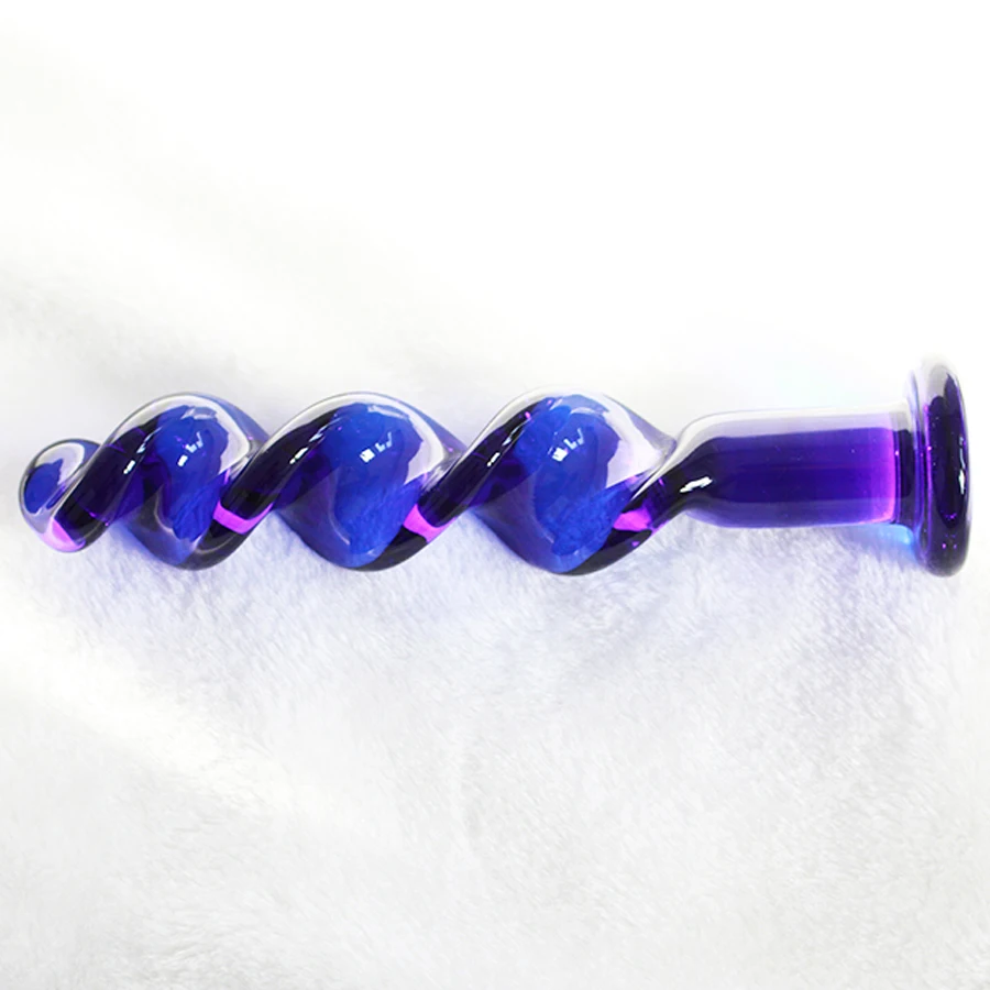 Синий Спираль Кристалл пенис женский мастурбатор гладкой Стекло Анальная пробка