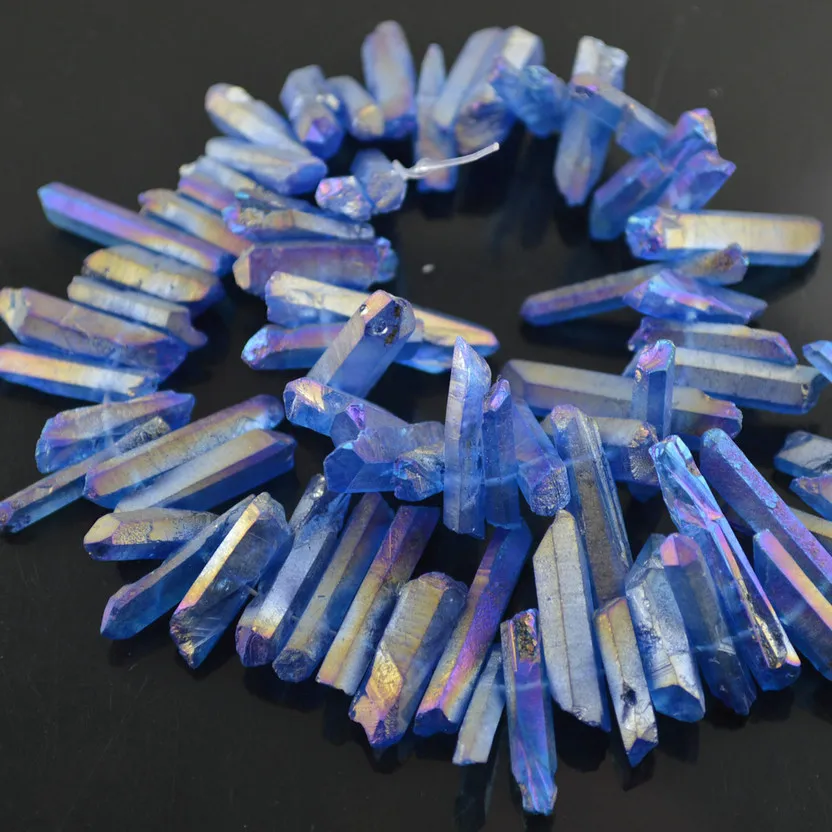 

2015 New Arrival Natural Crystal With Light Blue Plated Beads 20~30mm Strip Shape DIY Making Materials 2pc/lot