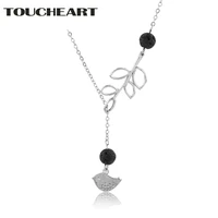 toucheart silver bird stainless steel necklace for women lava stone bead pendant charm chain holder statement necklace sne180059