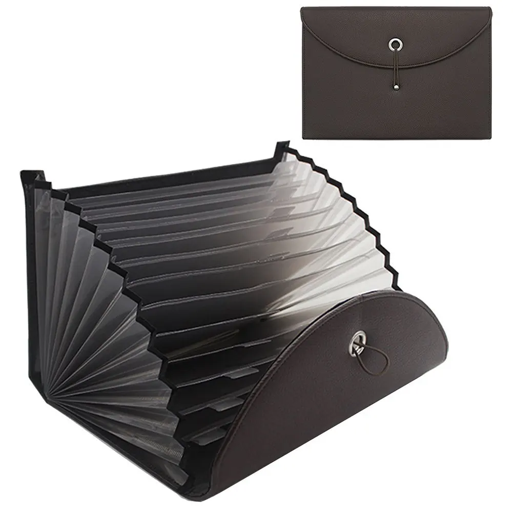 Brown 13Pockets Expanding File Folder A4 Organizer Portable Business File Office Document Holder Carpeta Archivador Portable Briefcase - Цвет: Brown