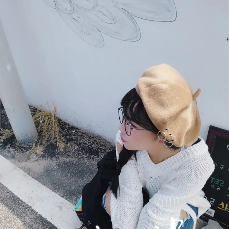 HT632 Новый женский берет шапка однотонные простые зимние шапки для женщин