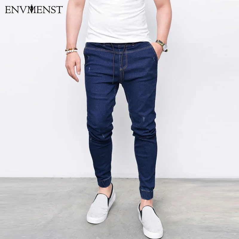 2023 Envmenst Fashion Men's Harem Jeans  Men Washed Feet Shinny Denim Pants Hip Hop Sportswear Elastic Waist Joggers Pants