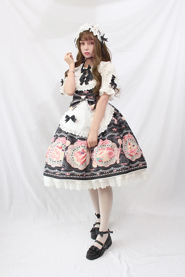 Сладкий пустыня печатных Лолита JSK платье с фартуком Alice Girl~ Ограниченное количество
