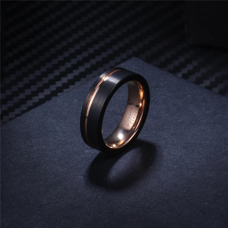 

Soul Men Black with Rose Gold Color Tungsten Wedding Band 8mm for Women 6mm for Men Comfort Fit Couple Lovers Anniversary Ring