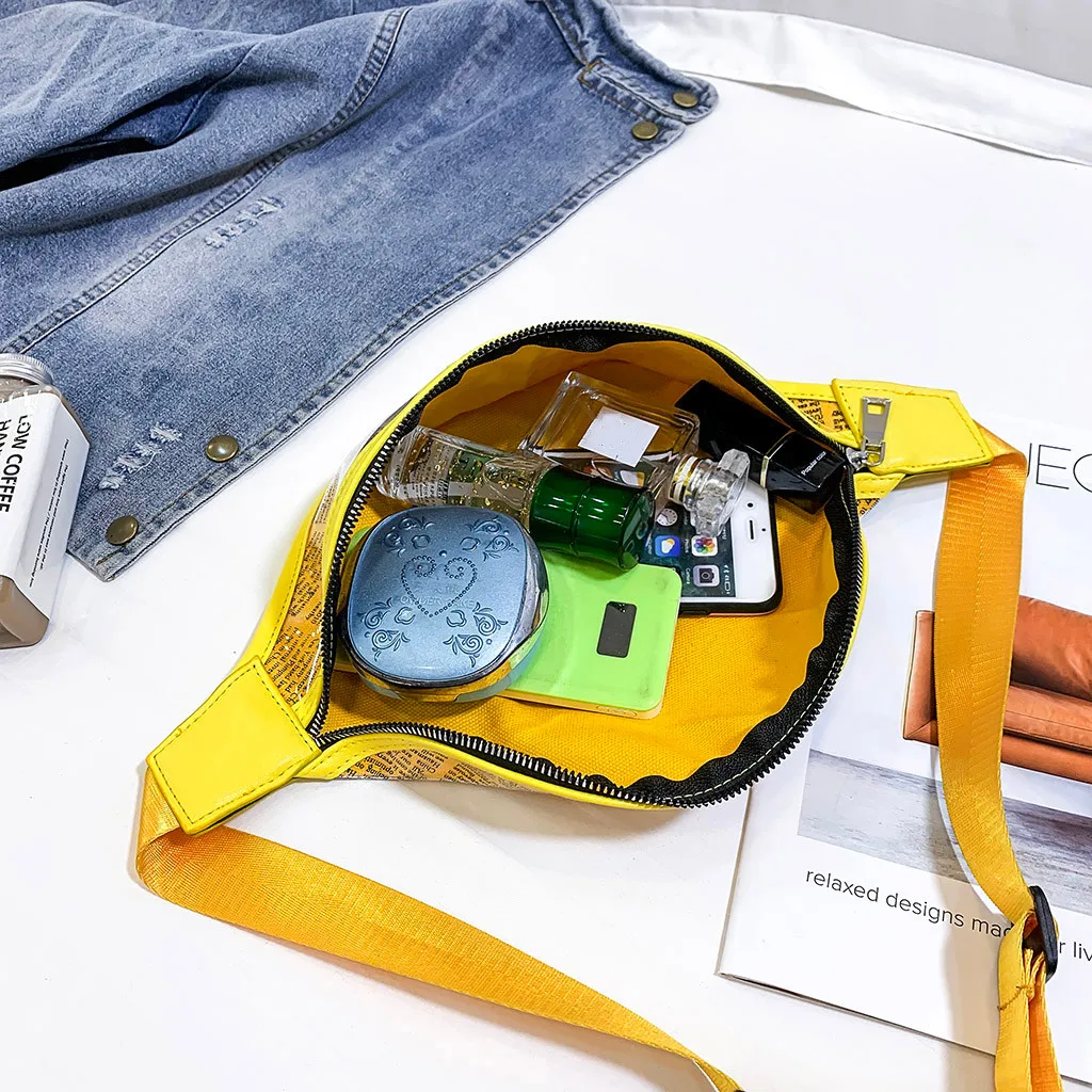 

Fashion Trend Plastic Women Girls Newspaper Pocket Messenger Shoulder Bag Waist PackChest Bag Freeship Droppship