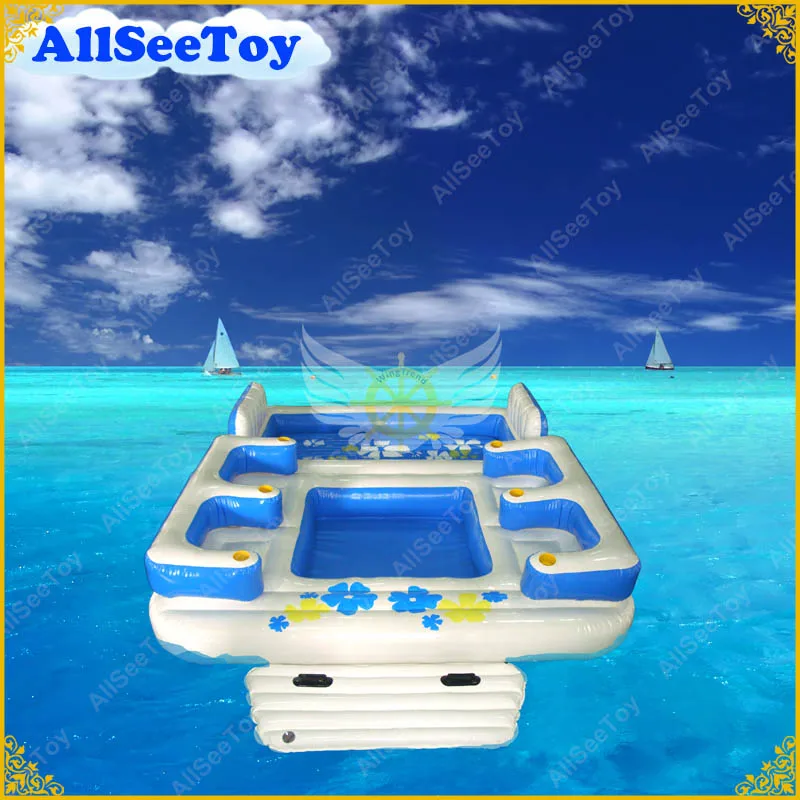 Прочный тропический надувной 4 х местный плавающий остров из ПВХ с бассейном и