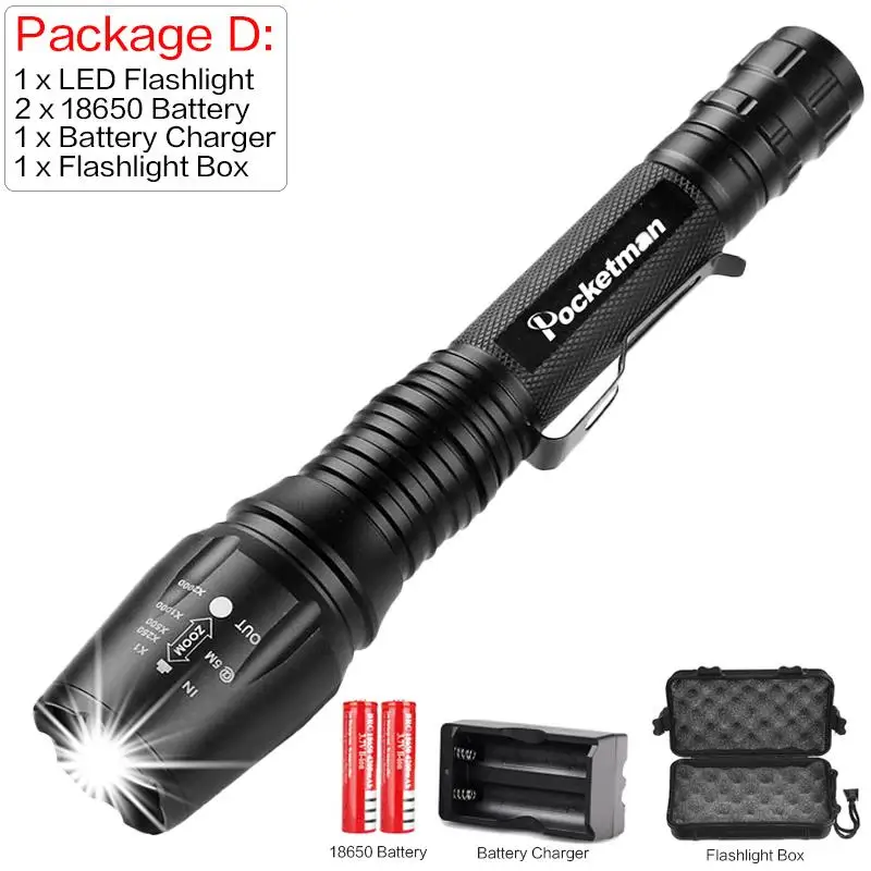 Package D 50001LM светодиодный фонарик ультра яркий Перезаряжаемый фонарь linterna светодиодный фонарь Регулируемый для кемпинга походов аварийный 18650 - Испускаемый цвет: Package D