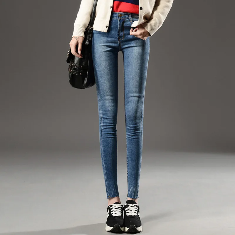 Женские узкие джинсы большого размера 2020 эластичные из хлопка с высокой талией