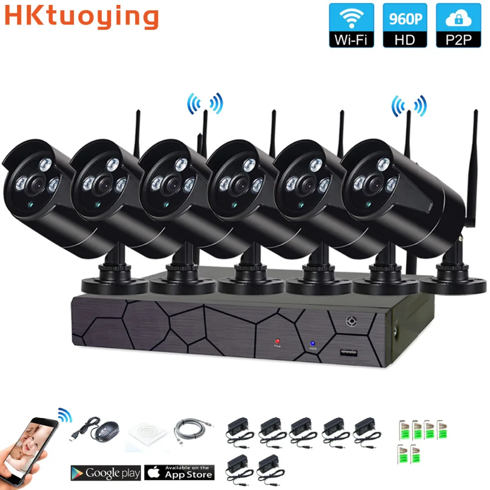 Plug and Play 6CH 1080P HD Беспроводной NVR Kit P2P 960P внутренний наружный IR Ночное Видение