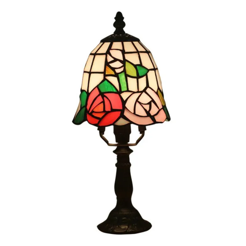 

Dia 15cm Exotic Tiffany Art Glass Flowers Table Lamp for Foyer Bed Room Bar Apartment Glass Reading Light H 33cm 1059