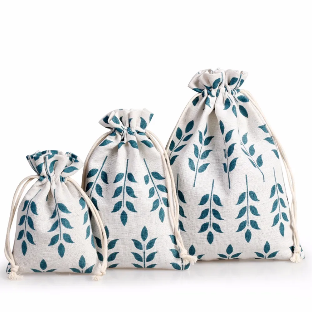 Cotton Storage Bag Linen Tea Gift Bags Wrapping Supplies Cat Daffodil Olive branch Wheat Ears Banana Christmas Tree Printed | Дом и сад