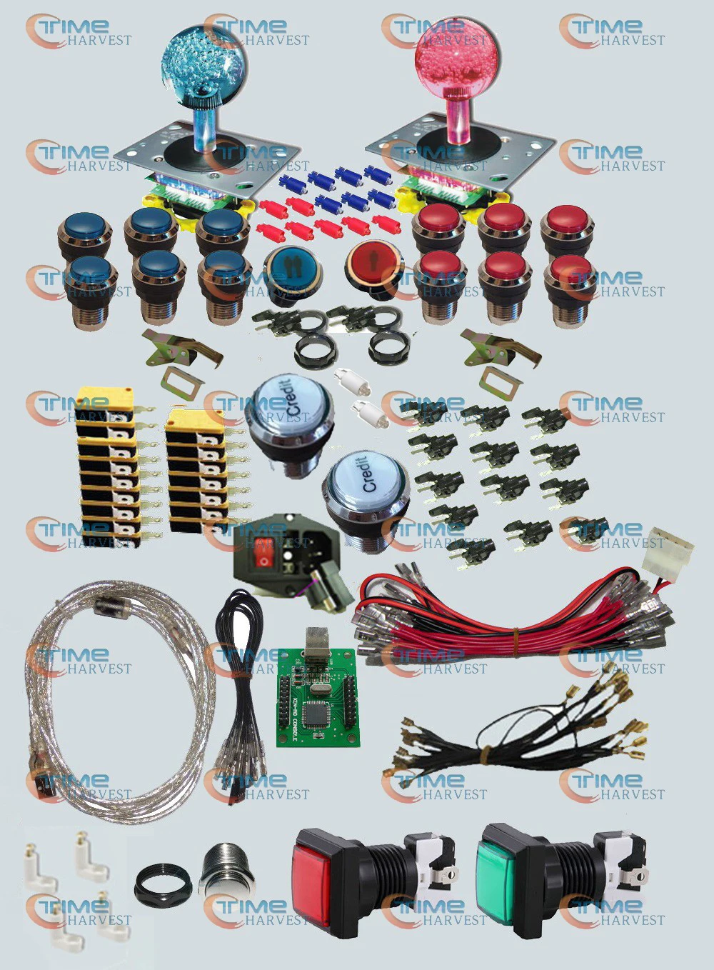 Arcade parts Bundles kit With LED Joystick chrome Illuminated buttons Microswitch 2 player USB to Jamma Build Up Arcade cabinet