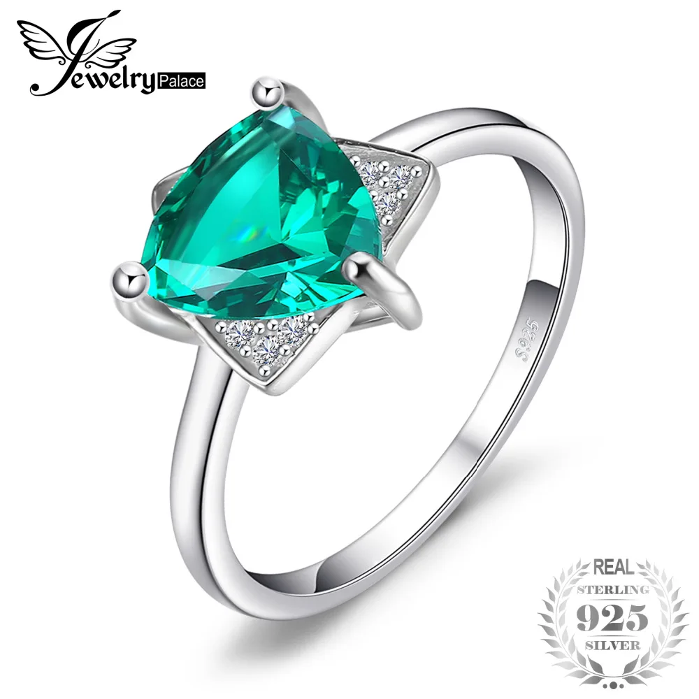 Jewelrypalace Треугольники Форма 1.68ct создана изумрудов Обручение кольцо очарование S925