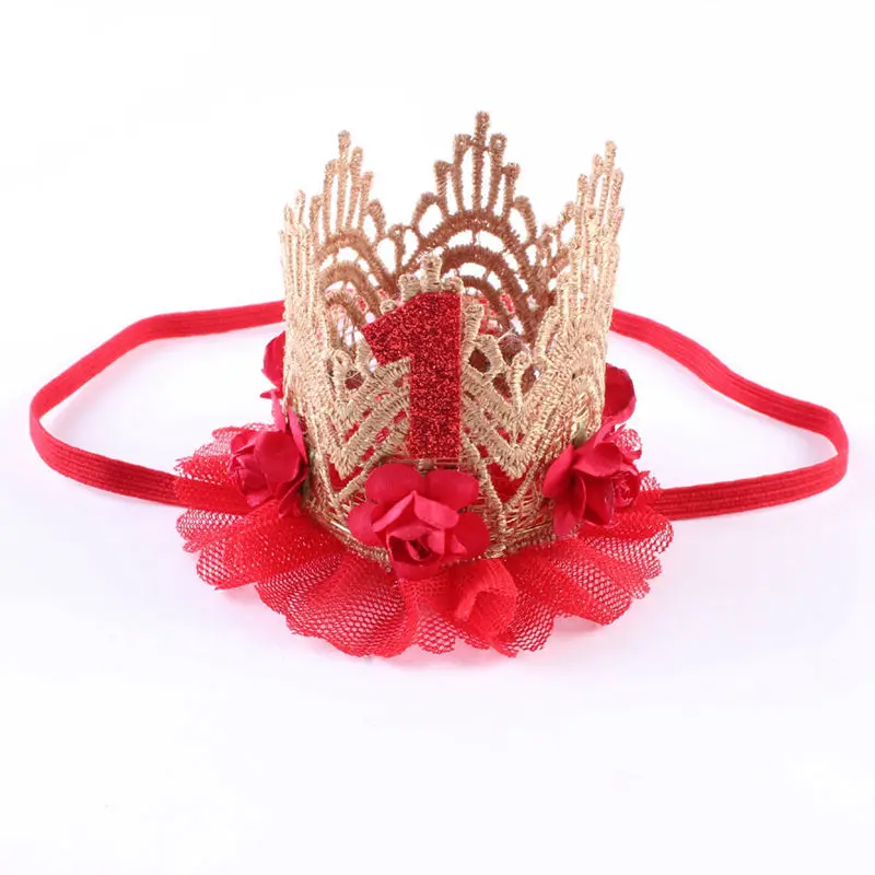 Yundfly Vintage 1st Birthday Headband Crown Hair Band Lace Flower Photo Props Princess Girls Headwear | Мать и ребенок