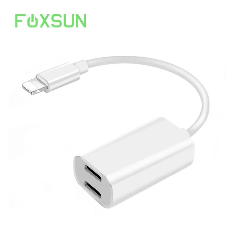Адаптер FOXSUN Dual для Lightning аудиоразъем наушников и разветвитель зарядки iPhone X/ 8/7