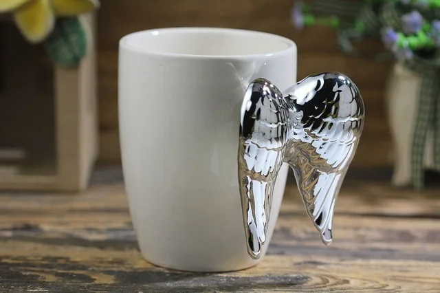 Novelty 3D Golden Silvery Angelic Wing Ceramic Coffee Mug Angel's Wings Handgrip Cup Best Gift | Дом и сад