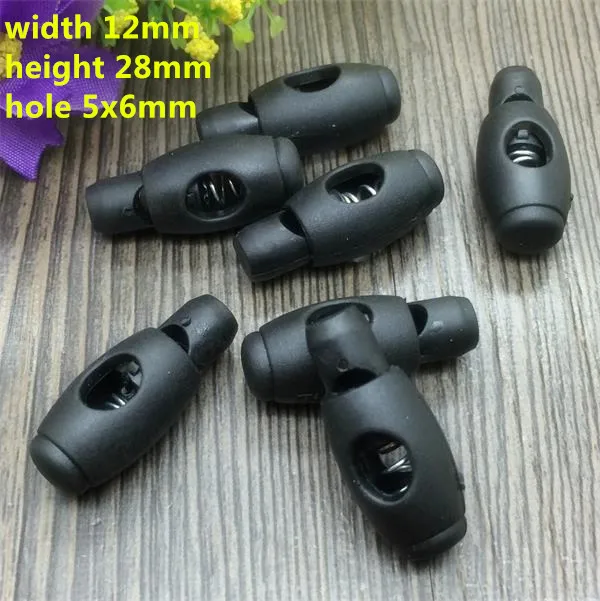 

100 pcs/lot free shipping One-hole Black Cylinder plastic cord lock spring stopper cord stopper