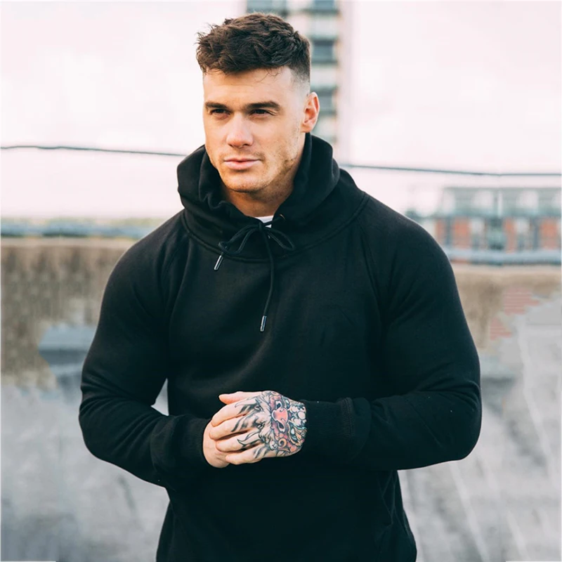 Белая мужская рубашка для фитнеса бега футболка с капюшоном круглым вырезом