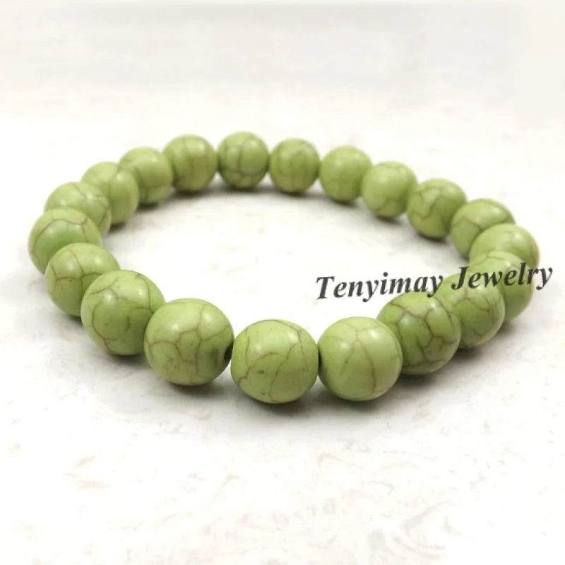 Cheap 10mm Green Turquoises Beaded Bracelet 12pcs/Lot Free Shipping | Украшения и аксессуары