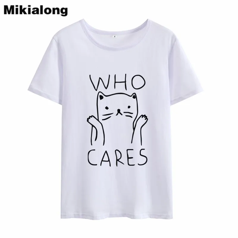 OLN 2018 Kawaii Cat Футболка для женщин Кто заботится летние топы футболка Femme винтажная с