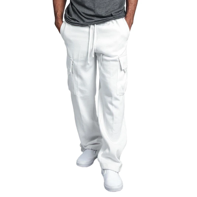 New Sweatpants Men'S Drawstring Elastic Waist Pants Solid Pocket Trousers Loose Straight Men Movement Joggers Casual |
